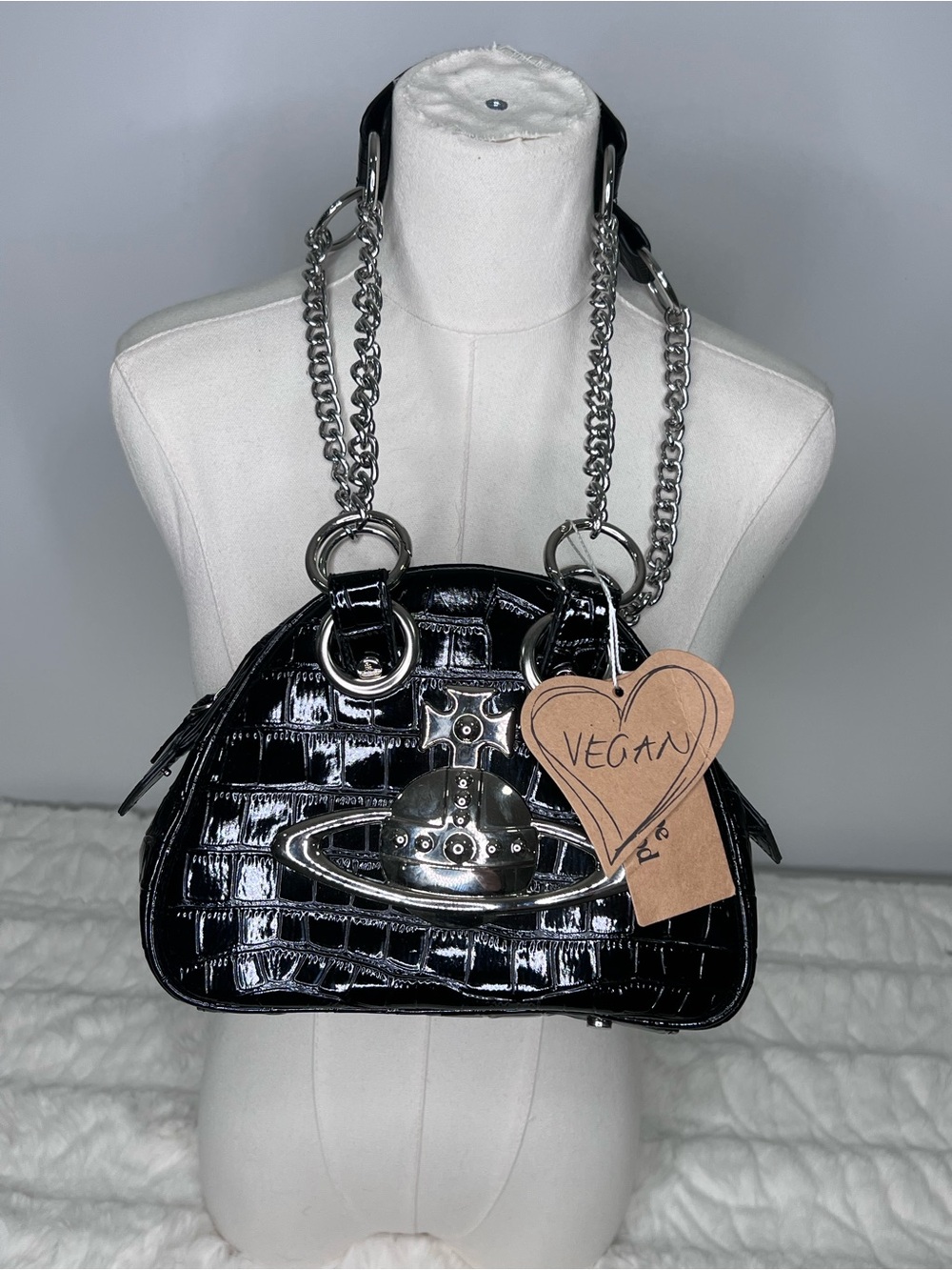 Vivienne Westwood Black Faux-Croc Dome Shoulder Bag